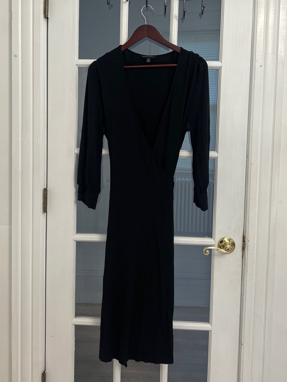 BANANA REPUBLIC Women's Black Long Sleeve V-Neck Wrap Front Dress Size M Tall